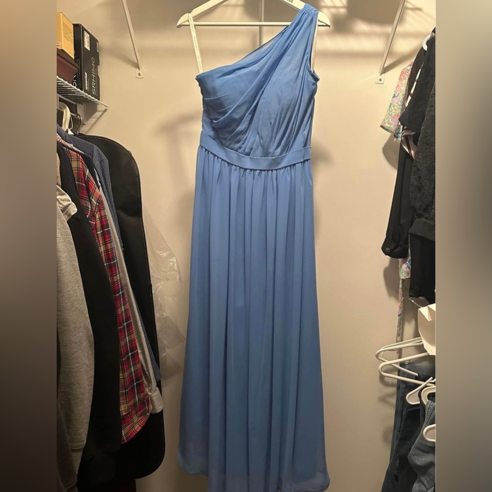 Bill Levkoff One Shoulder bridesmaid dress in “Cornflower”